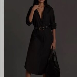 New Anthropologie Maeve Black Long Sleeve Shirt Dress Size Large